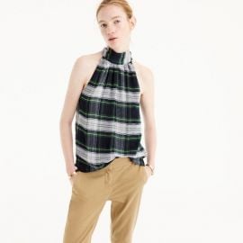 Tie-neck top in stewart plaid x at J. Crew